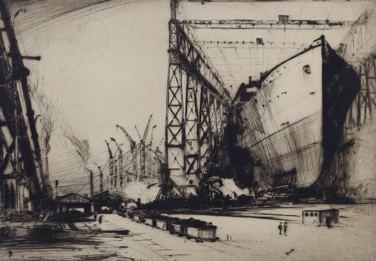 Frank Henry Mason (1876-1965), Impressions of the Works of William Beardmore and Company Ltd, Glasgow, folio of six etchings, all signed in pencil, 25 x 18cm, folio overall 46 x 37cm